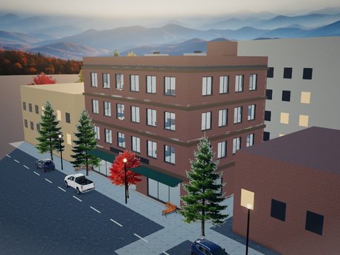 ACED’s three-dimensional building simulation set on a city street